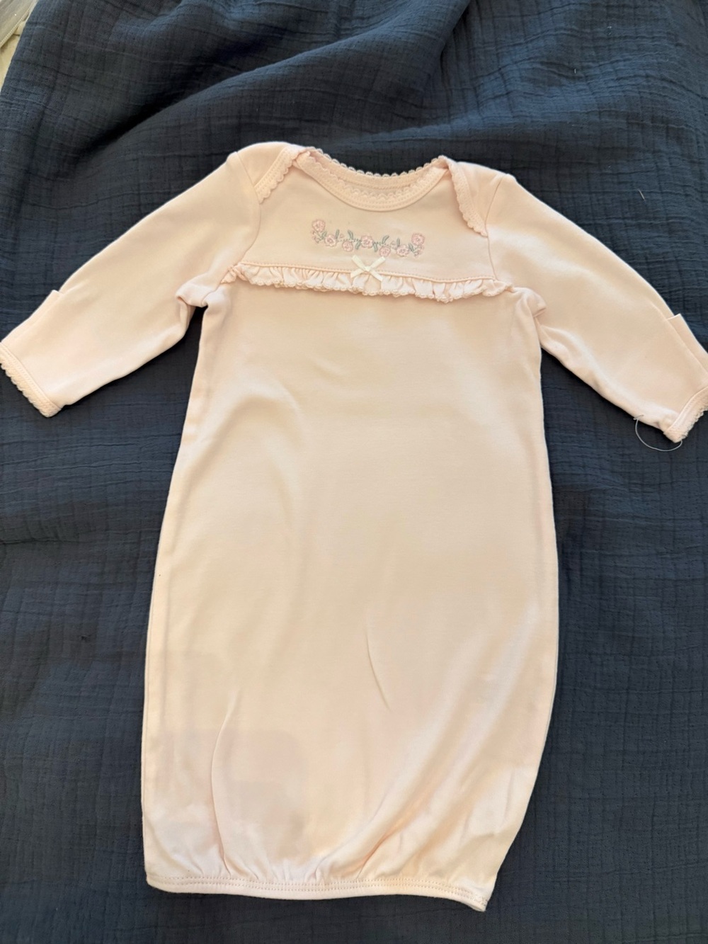 Little Me Pale Pink Long-Sleeve Sleep Gown with Embroidered Floral